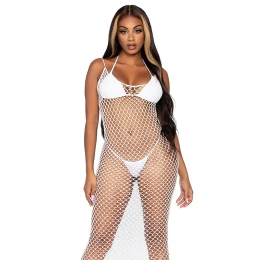 LEG AVENUE - WOVEN TWIST NET MAXI-KLEID, EINE GRÖSSE, WEISS