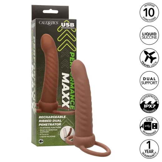 CALEXOTICS - MAXX RIBBED DUAL PENETRATOR 10 VIBRATIONEN BRAUN