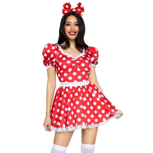 LEG AVENUE - POLKA DOT KLEID + STIRNBAND ROT/WEISS S