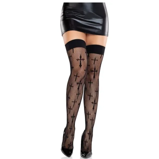 LEG AVENUE - WORSHIP ME SPITZENSTRÜMPFE SCHWARZ