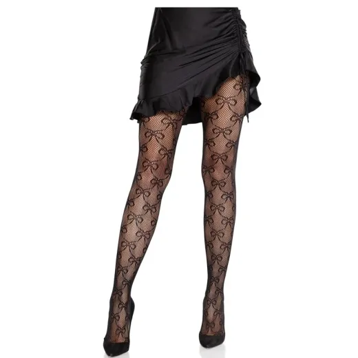 LEG AVENUE - NETZSTRUMPFHOSEN MIT SCHLEIFE SCHWARZ