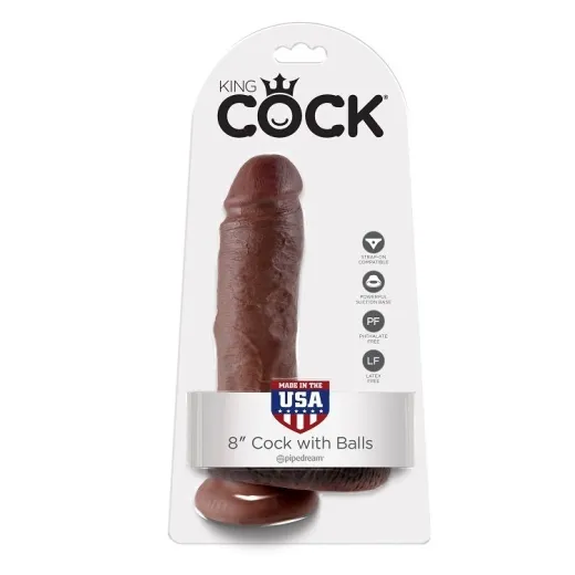 KING COCK - 8&quote; PENE REALÍSTICO MARRÓN 20.3 CM