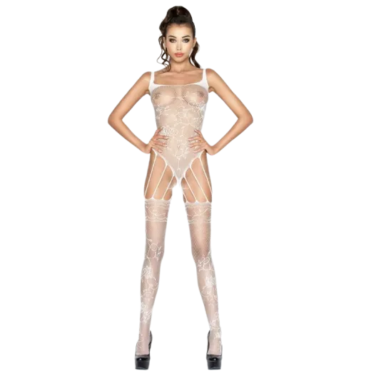 PASSION - WOMAN BS034 WEISSER BODYSTOCKING, EINE GRÖSSE
