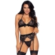 LEG AVENUE - DREITEILIGES SET, TOP, STRUMPFGÜRTEL UND G-STRING L