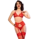 CHILIROSE - CR 4848 ROTES SPITZEN-BH- + STRING- + STRÜMPFE-SET XL