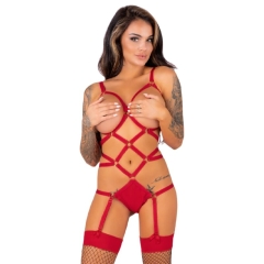LIVCO CORSETTI FASHION - THIARA LC 20213 SET BODY + STRÜMPFE ROT L/XL