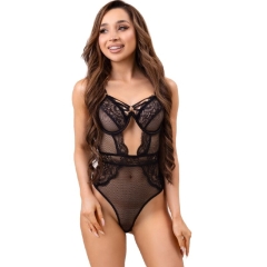 LIVCO CORSETTI FASHION - PAULA LC 20209 BODY MIT SPITZENVERZIERUNGEN SCHWARZ L/XL